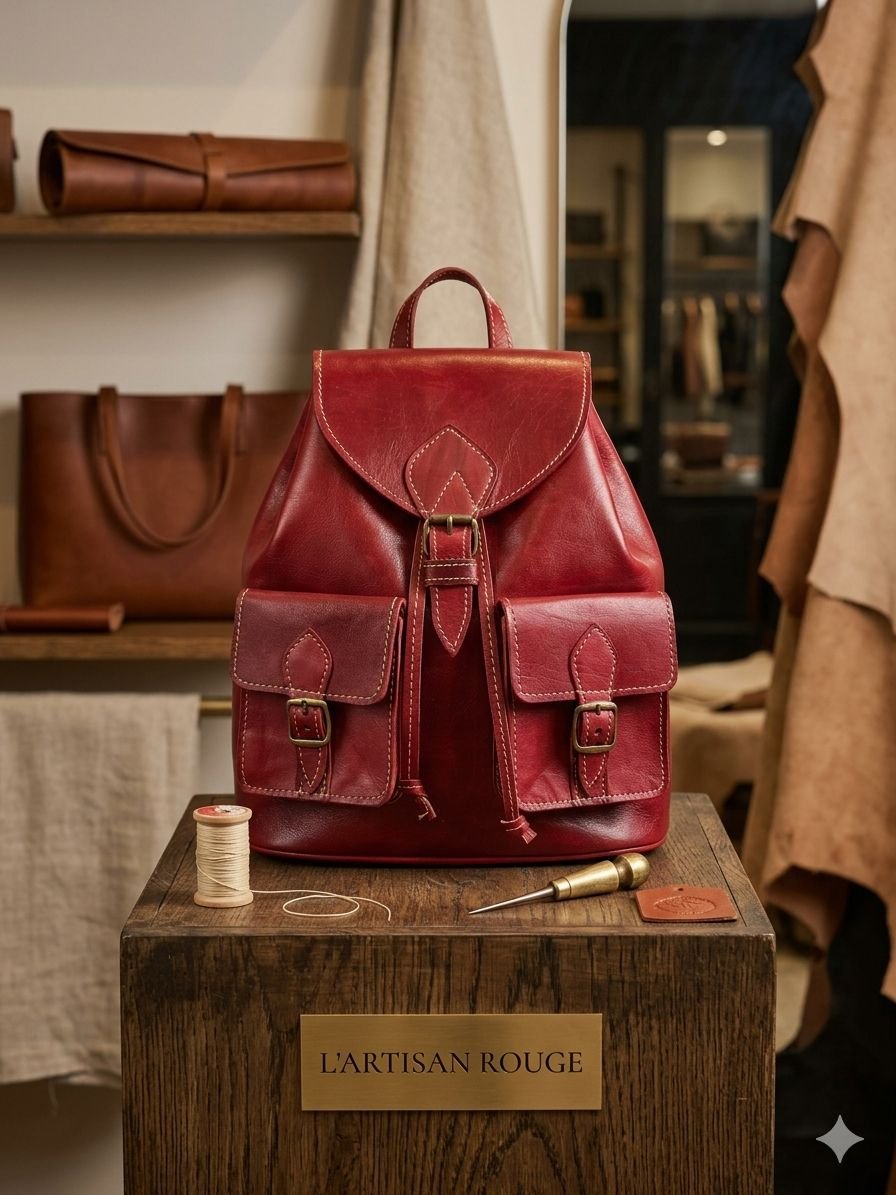 Sac à dos cuir rouge original | L'Artisan Rouge image 2